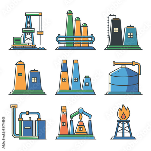 illustrations vector icon for oil and gas industry refinery process and building 
