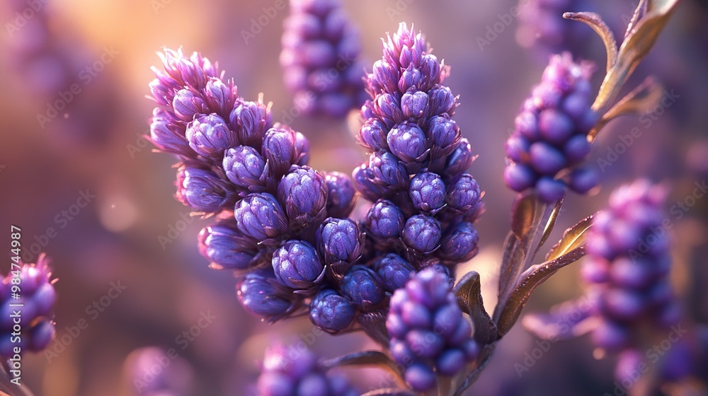 Close-Up of Delicate Purple Flower Buds in Soft Focus Close-Up of Delicate Purple Flower Buds in Soft Focus