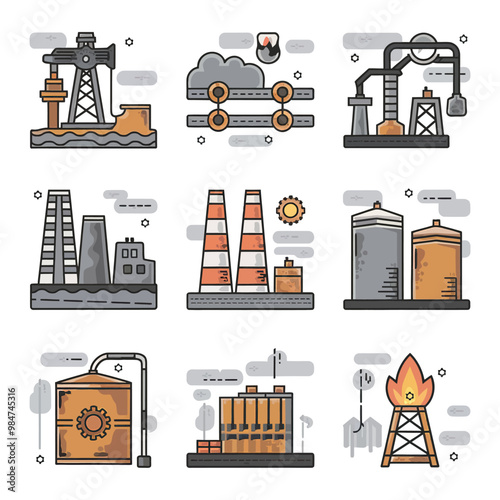 illustrations vector icon for oil and gas industry refinery process and building 

