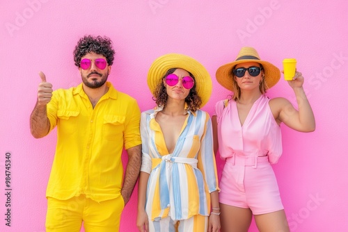 Latin friends expressing discontent while preparing for vacation, showcasing a thumbs down gesture, capturing their playful frustration.