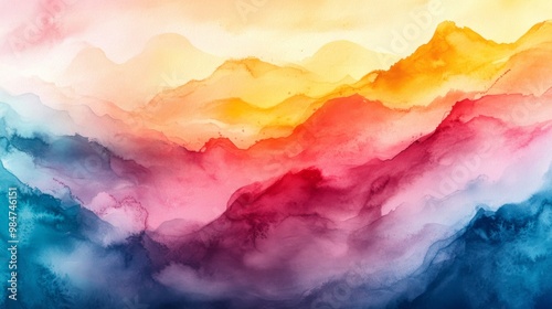 Abstract Watercolor Landscape in Vibrant Hues