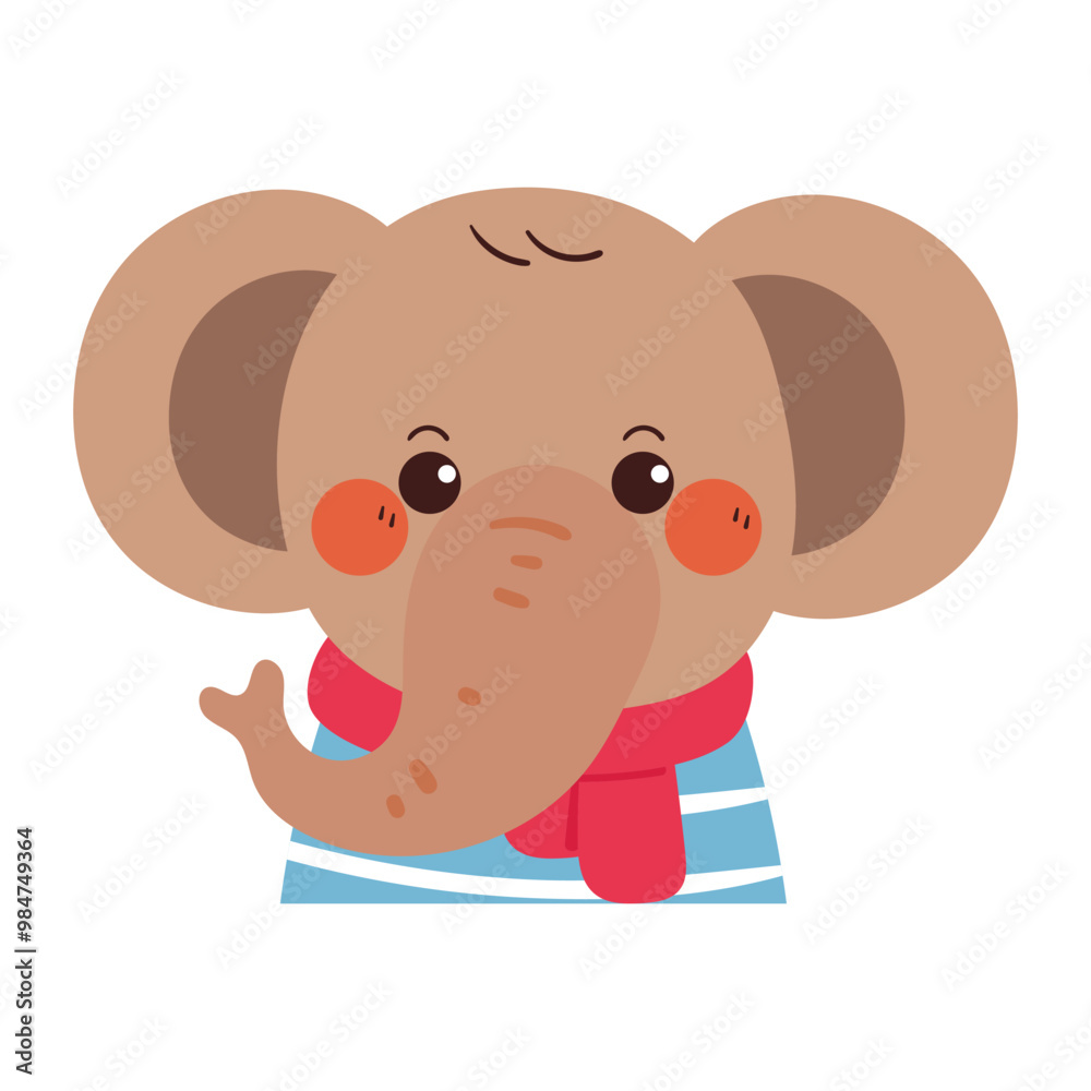 Obraz premium hand drawing cartoon elephant wearing pink scarf. cute animal drawing, doodle for autumn winter vibes