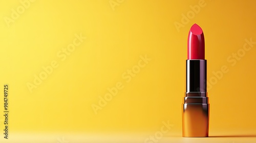 A vibrant close-up of a lipstick tube standing upright on a clean background, with ample space beside it for text or branding, perfect for a cosmetic ad or promotional design.