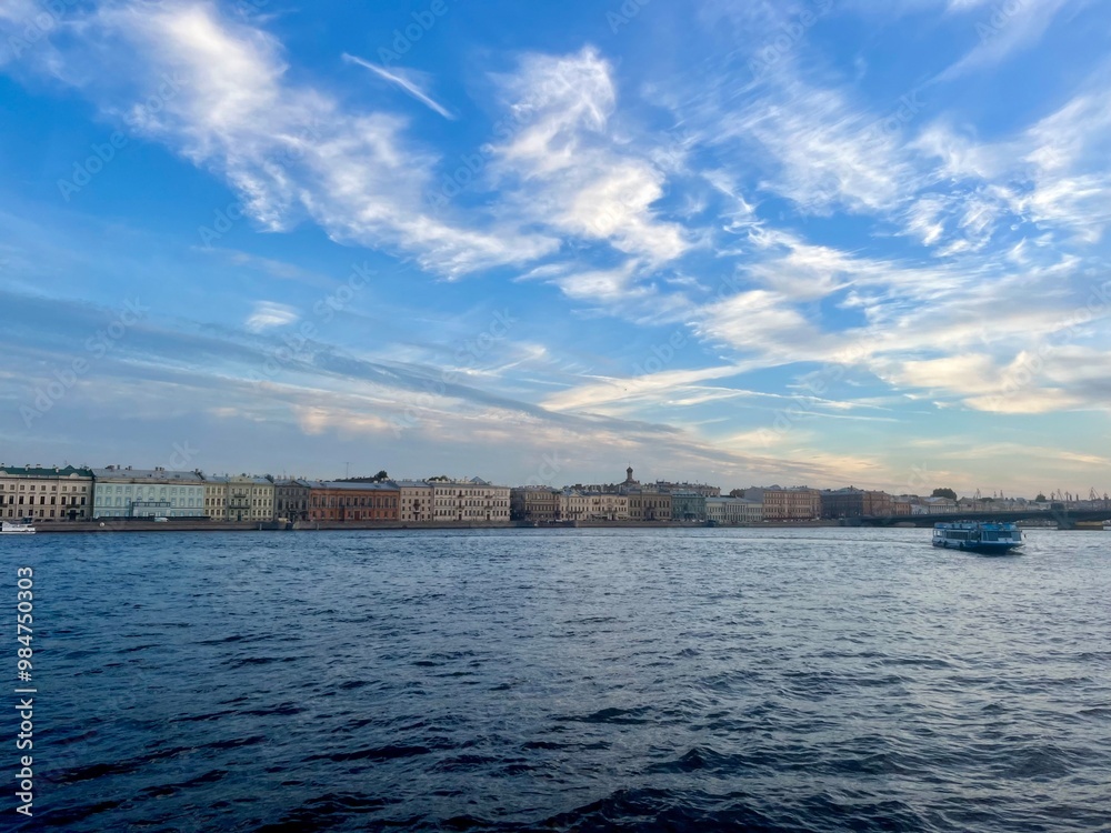 Wide city river view, Neva river in Saint-Petersburg Wide city river view, Neva river in Saint-Petersburg