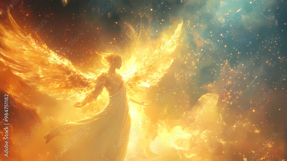 Bathed in heavenly light, a celestial being radiates love and compassion. Celestial Beings. Illustration Bathed in heavenly light, a celestial being radiates love and compassion. Celestial Beings. Illustration