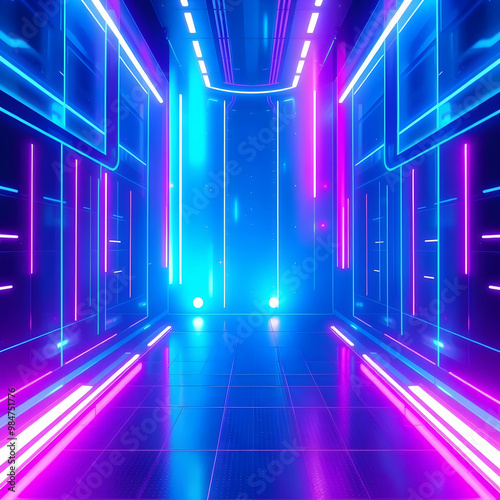 3D illustration of blue and purple futuristic sci fi techno lights cool background