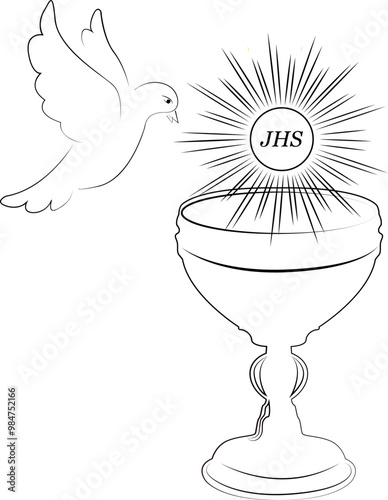 Cup with wine and bread. Symbolizes the blood and body of Christ. Rite in which a person first receives the Holy Gifts. Strengthening spiritual life.