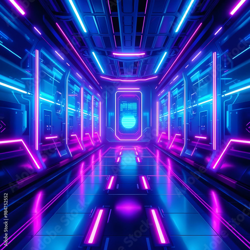 3D illustration of blue and purple futuristic sci fi techno lights cool background