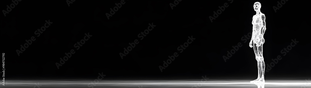 A man stands in front of a black background A man stands in front of a black background