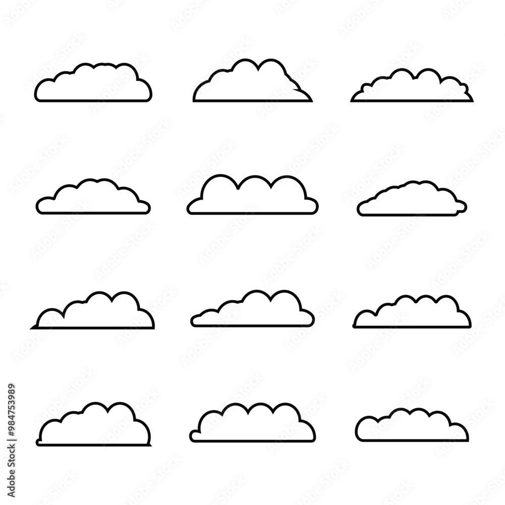 creative cloud shape outline set drawing creative cloud shape outline set drawing