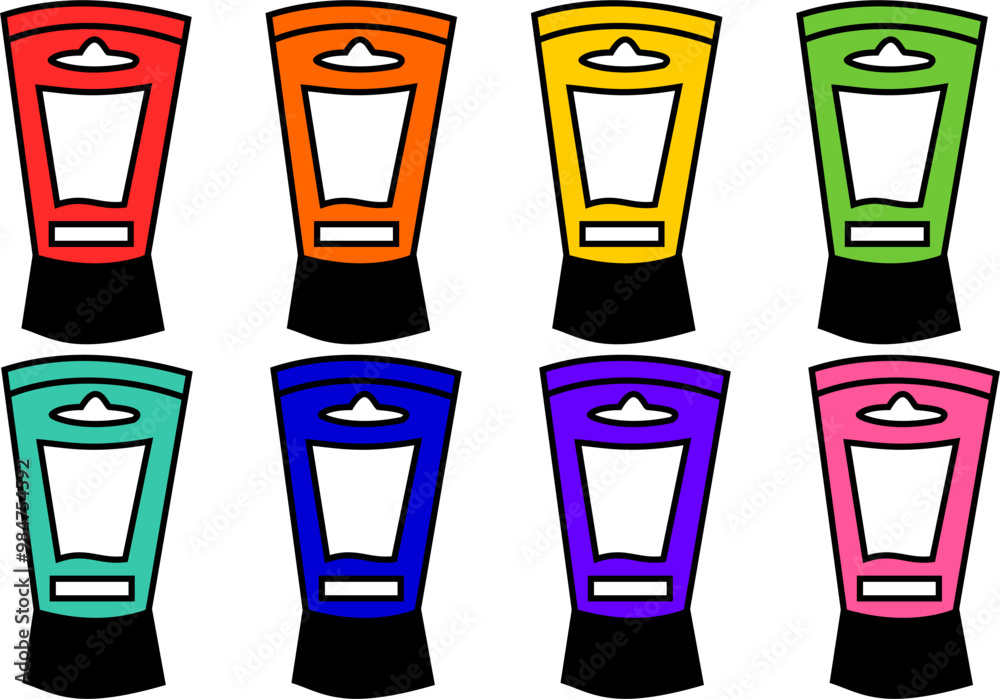 set of paint tubes, colored. with contour set of paint tubes, colored. with contour