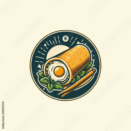 Vector logo of Spring Rolls, Asian fast food. egg spring roll vintage logo