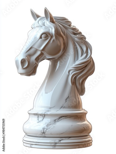 Elegant marble chess piece shaped like a horse head, symbolizing strategy and sophistication in a timeless design, white background