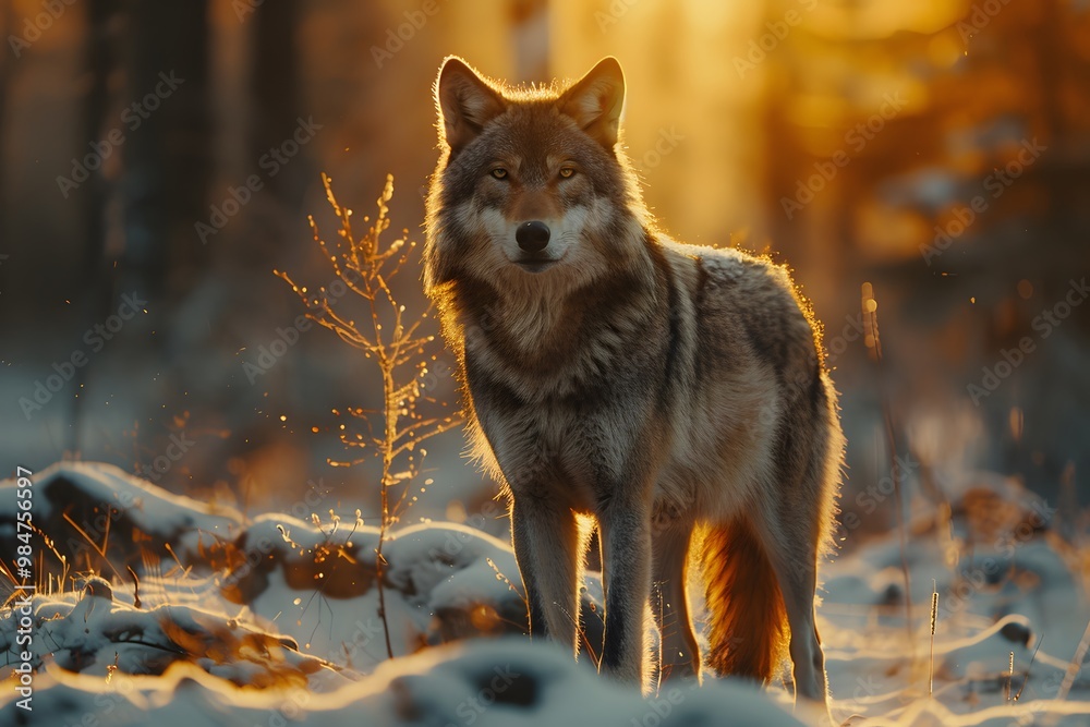 Majestic Wolf in a Winter Wonderland at Sunset Majestic Wolf in a Winter Wonderland at Sunset