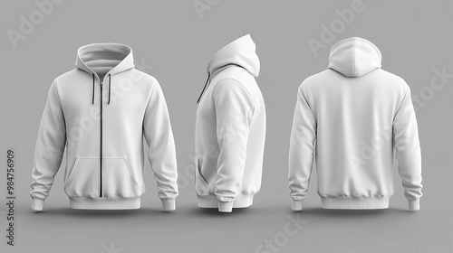 Blank mens hooded sweatshirt with zipper 3D rendering of a hoodie jacket mockup isolated on a grey background perfect for print or branding photo