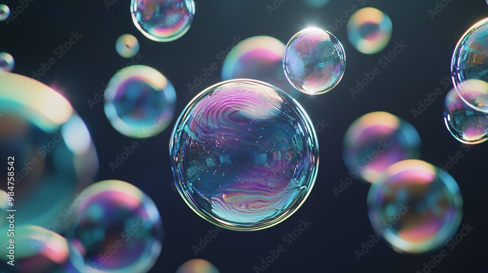 Soap Bubbles Floating Against a Dark Background Soap Bubbles Floating Against a Dark Background