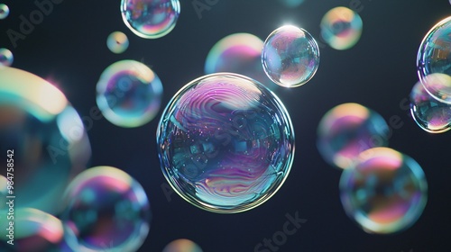 Soap Bubbles Floating Against a Dark Background