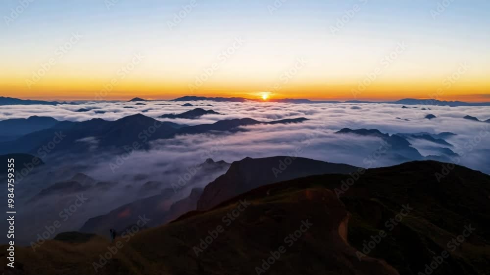 sunset over the mountains with beach. generative ai sunset over the mountains with beach. generative ai