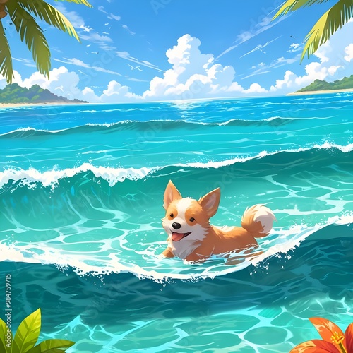 헤엄치는 강아지