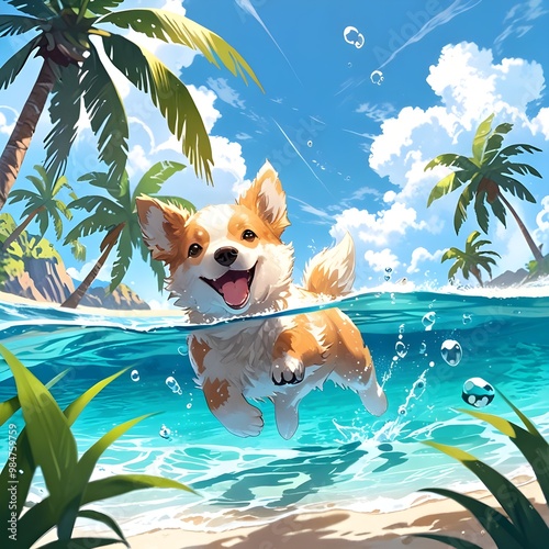 헤엄치는 강아지