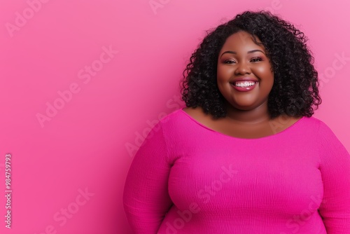 Happy overweight black woman photo