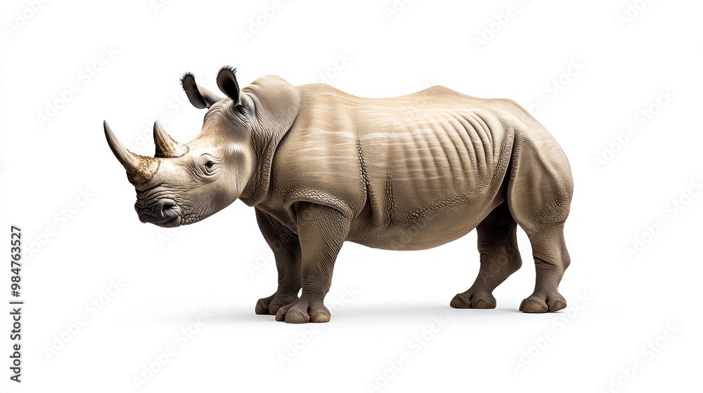 White Rhino Standing on a White Background White Rhino Standing on a White Background