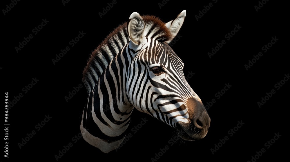 Fototapeta premium Zebra Portrait Against a Black Background