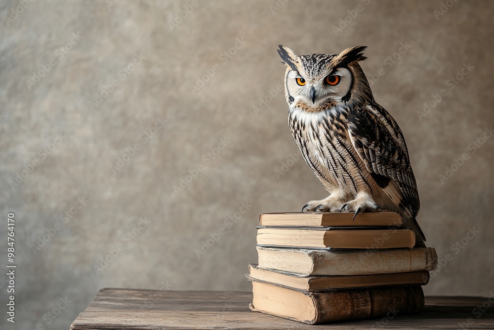 custom made wallpaper toronto digitalAn owl, the symbol of pedagogy, perched atop a stack of books, representing knowledge and education, perfect for academic or educational themes
