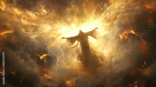 Celestial being banishing shadows with divine light. Celestial Beings. Illustration