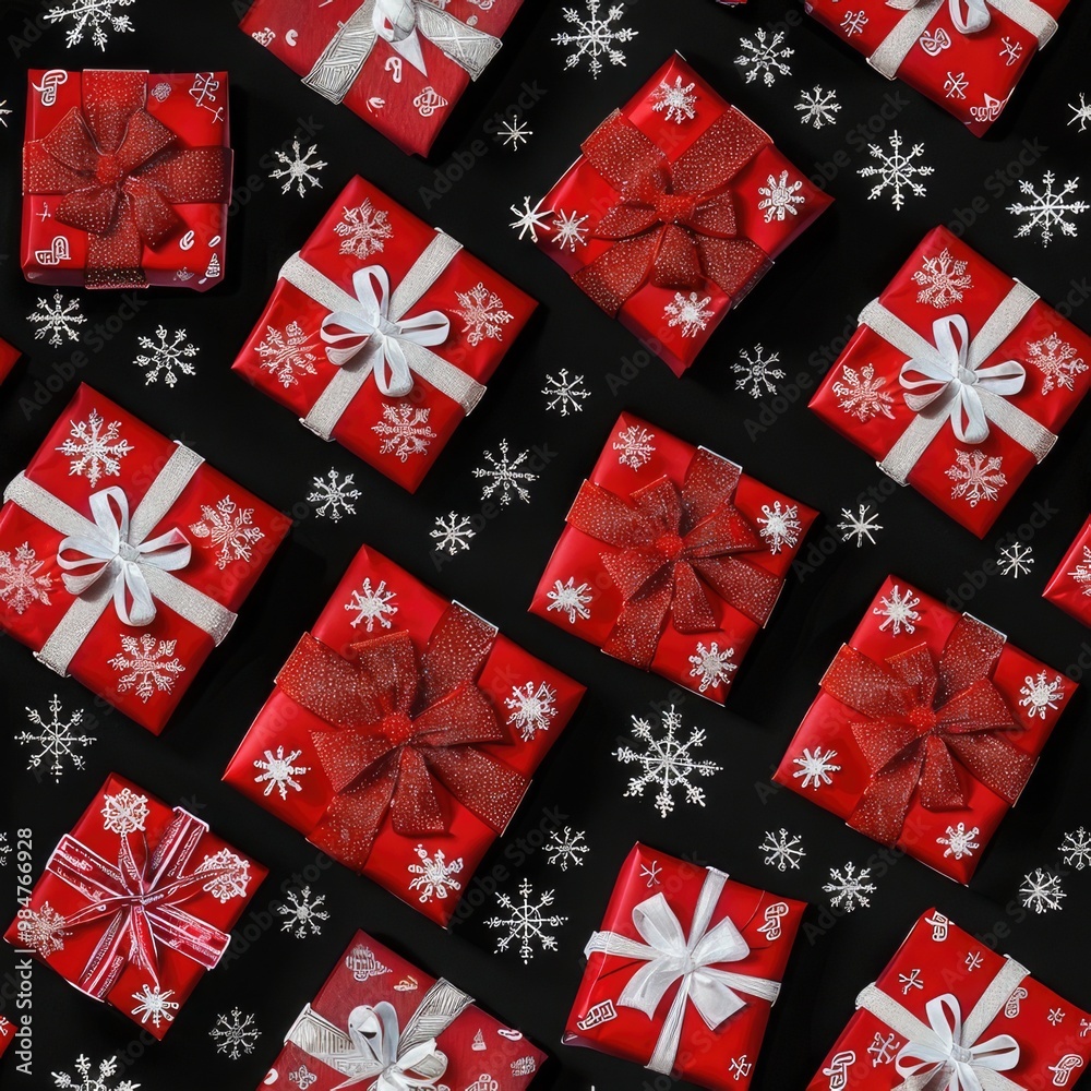 Obraz premium Red Christmas presents pattern on a black background
