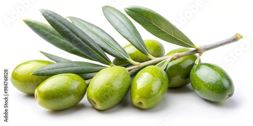 Wallpaper Mural Fresh Green Olives on Branch with Vibrant Leaves Macro View of Natural Beauty on White Background - Ideal for Food and Product Photography Torontodigital.ca