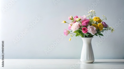 A beautiful bouquet of colorful flowers in a white vase, adding a touch of elegance to any decor.