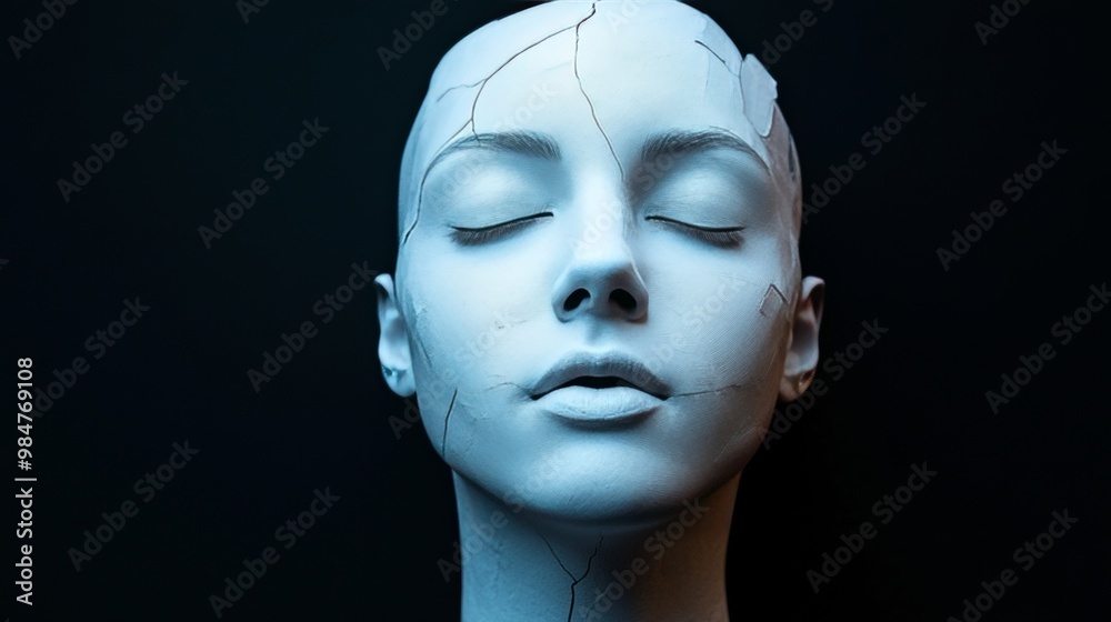 A woman's face is shown with a broken nose and missing teeth