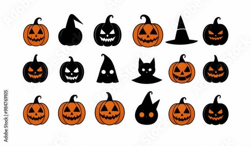 set icon of halloween pumpkins cute