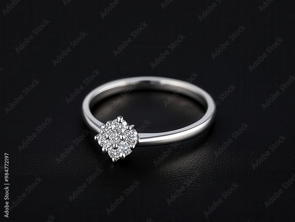 Macro view of a ring with a cluster of small diamonds set in an organic shape, Cluster Ring, Nature-Inspired Design Macro view of a ring with a cluster of small diamonds set in an organic shape, Cluster Ring, Nature-Inspired Design