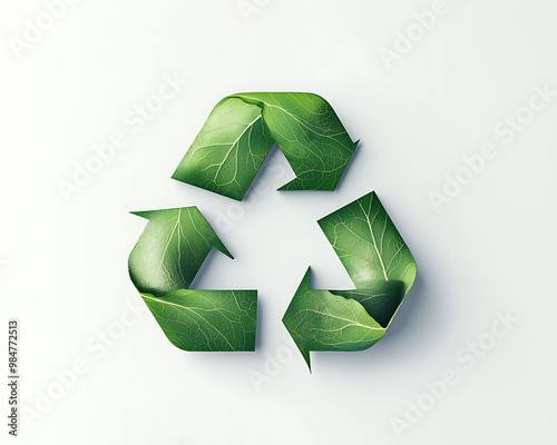 Minimalist leaf icon with a recycling symbol inside photo