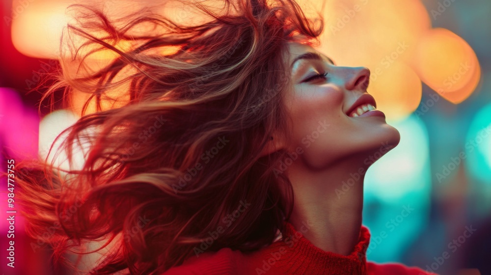 A woman with a playful, textured hairstyle, including tousled waves and volume, captured in a lively, energetic setting. A woman with a playful, textured hairstyle, including tousled waves and volume, captured in a lively, energetic setting.