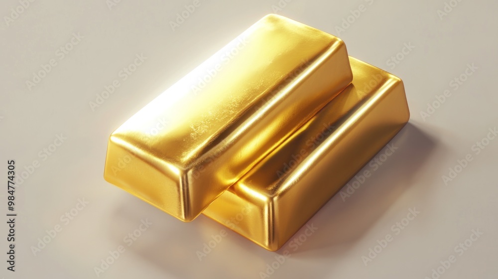 Two gleaming gold bars stacked elegantly, showcasing their shiny surface and rich golden hue.