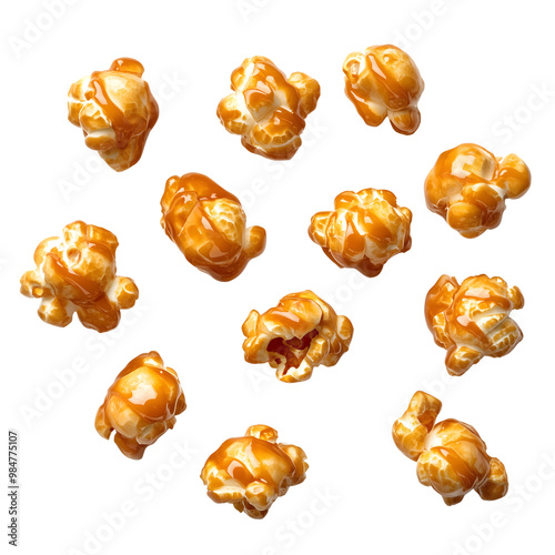 Sweet caramel popcorn isolated on transparent background Generative Ai.