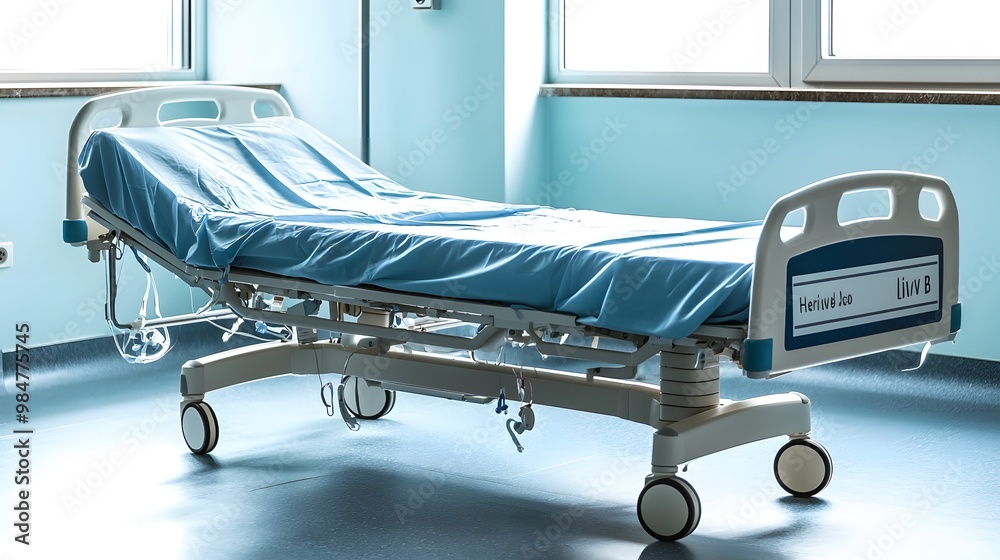 Empty Hospital Bed: A neatly made hospital bed, waiting for the next patient. The absence speaks volumes—the impact of coronary disease on lives. Blank canvas for awareness messages. Empty Hospital Bed: A neatly made hospital bed, waiting for the next patient. The absence speaks volumes—the impact of coronary disease on lives. Blank canvas for awareness messages.