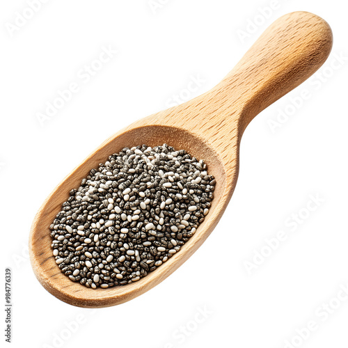 wooden spoon with chia seeds isolated on transparent background Generative Ai.