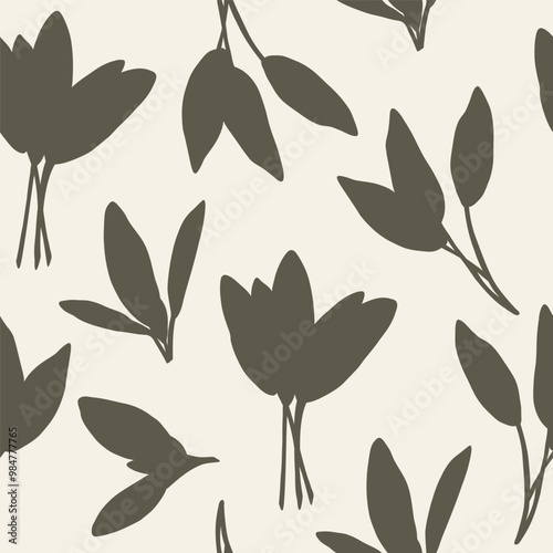 Flat vector sage branch seamless pattern	