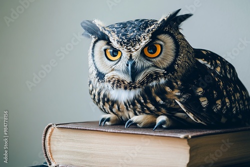 Wallpaper Mural An owl, the symbol of pedagogy, perched atop a stack of books, representing knowledge and education, perfect for academic or educational themes Torontodigital.ca