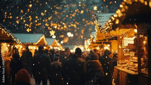 A bustling Christmas market filled with families, laughter, and the smell of treats.