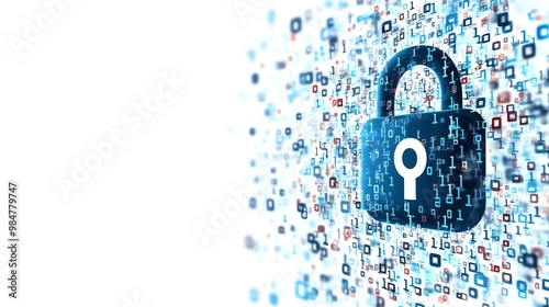 Digital lock and binary code represent cybersecurity, data protection, and secure information technology in a digital landscape.