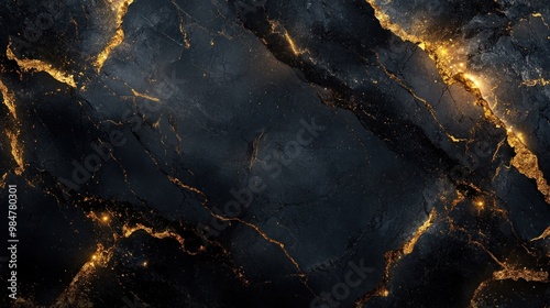 Elegant black and gold marbled texture with shimmering veins, creating a luxurious and sophisticated look.