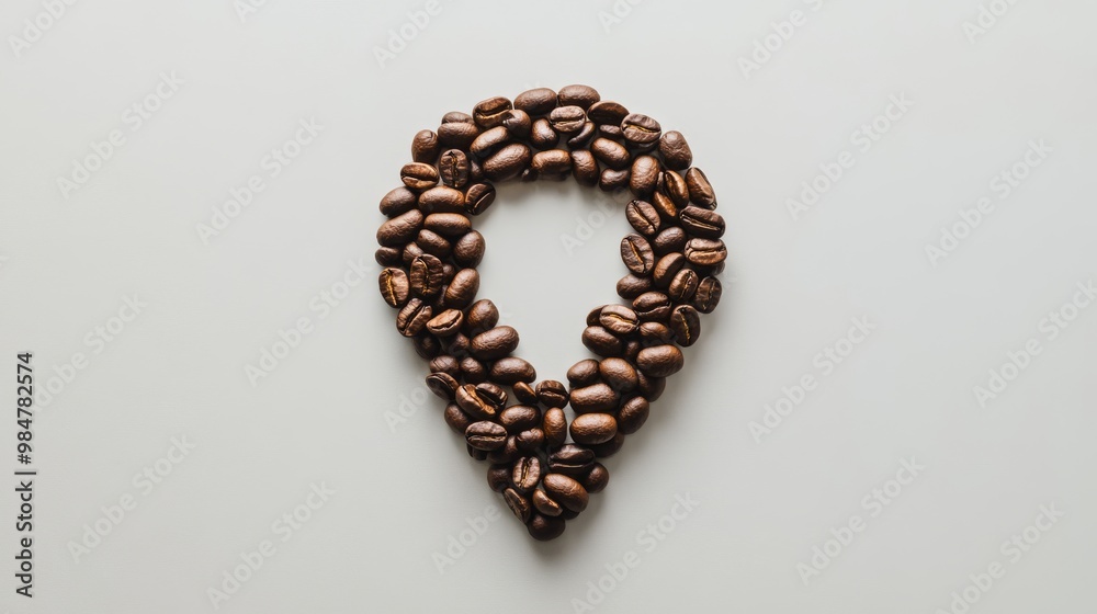 Location symbol creatively made from coffee beans on a clean white background. Location symbol creatively made from coffee beans on a clean white background.