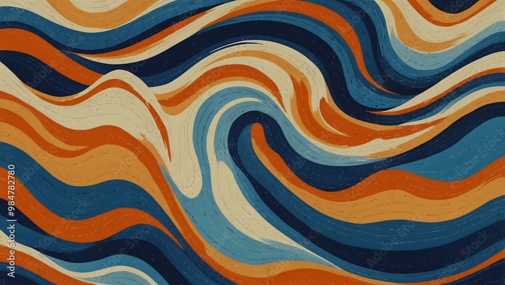 Abstract pattern with flowing blue, orange, and cream waves. Abstract pattern with flowing blue, orange, and cream waves.