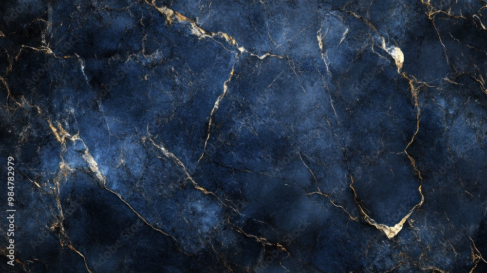 Textured blue and gold marble surface with intricate veining patterns. Textured blue and gold marble surface with intricate veining patterns.