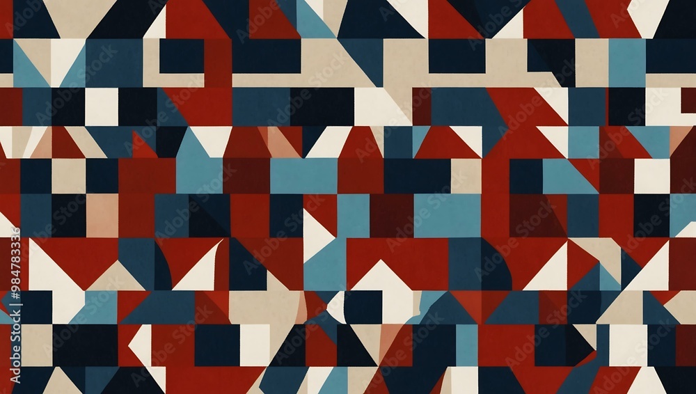 Abstract seamless background with geometric shapes in red, blue, and white. Abstract seamless background with geometric shapes in red, blue, and white.